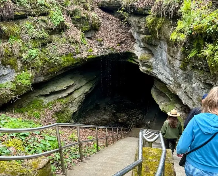 stairs leading down into a cave